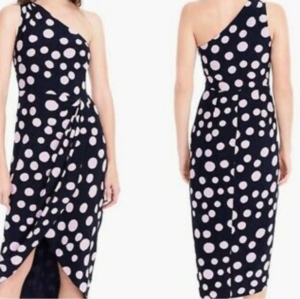 JCrew Silk One Shoulder Dress in polka dots